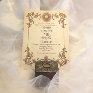 Invitación a una boda con temática solar vintage