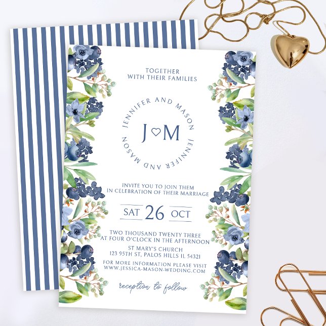 Invitación a una boda con un monograma de arándano (Subido por el creador)