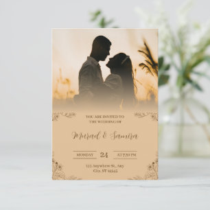 Invitación a una boda crema y marrón simple