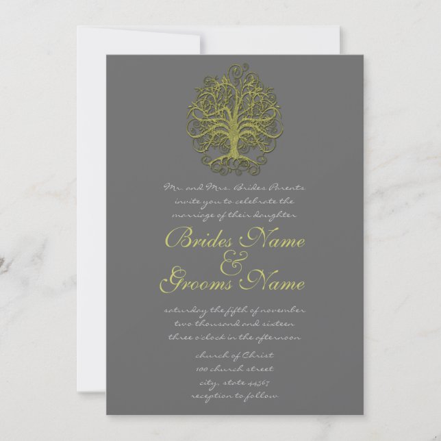 Invitación a una boda de amor con raíces de árbol  (Anverso)