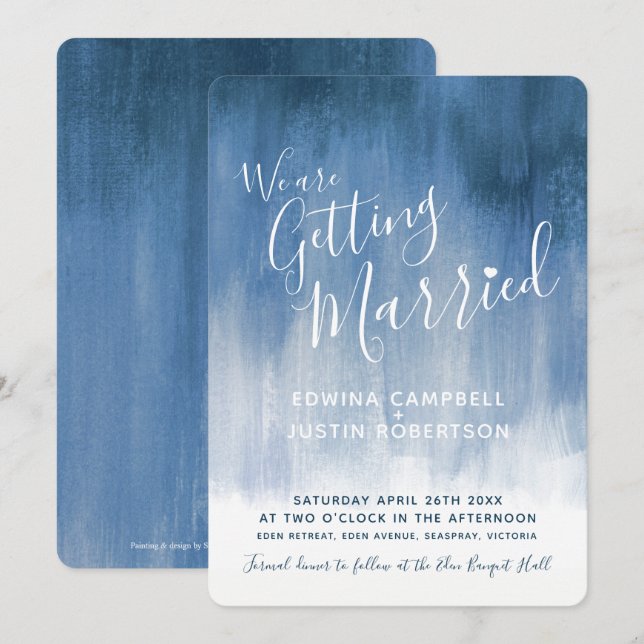 Invitación a una boda de arte degradado gris azul (Anverso / Reverso)