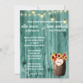 Invitación a una boda de barril entre girasoles y 