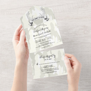 Invitación a una boda de camo rústica "La caza ha 