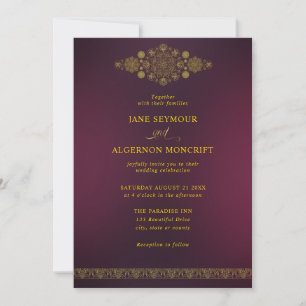 Invitación a una boda de estilo árabe en oro y mar