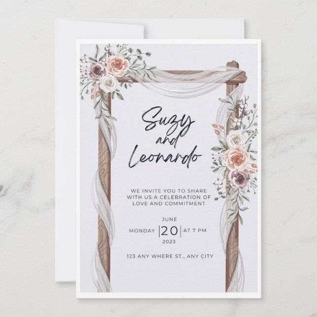 Invitación a una boda de flores rusas (Anverso)
