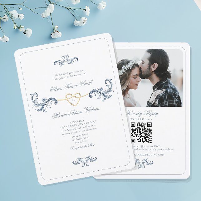 Invitación a una boda de fotos azul turquesa con Q (Subido por el creador)