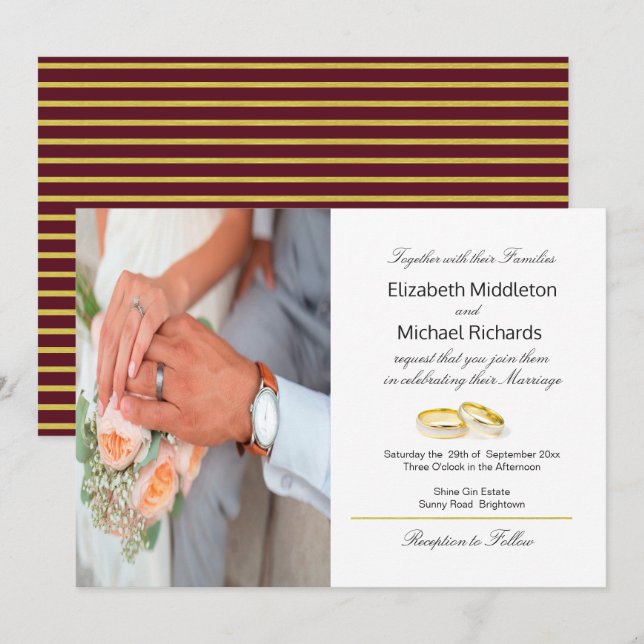 Invitación a una boda de fotos elegante con oro de (Anverso / Reverso)