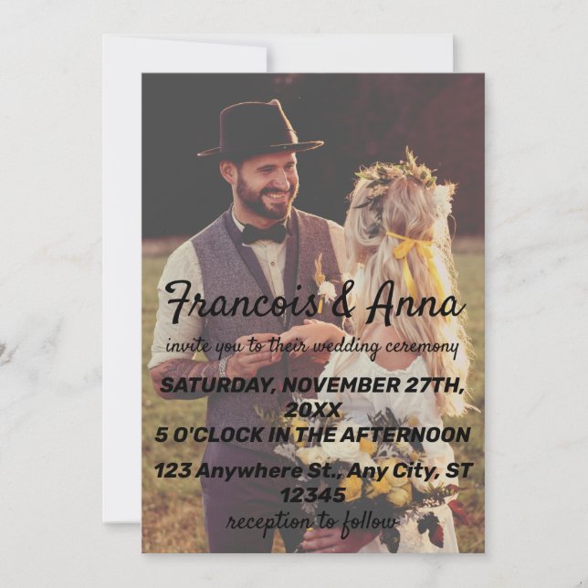 Invitación a una boda de fotos elegante y moderna (Anverso)