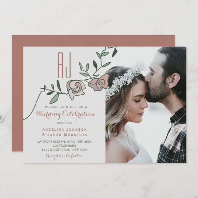 Invitación a una boda de fotos florales de Rosa mo (Anverso / Reverso)