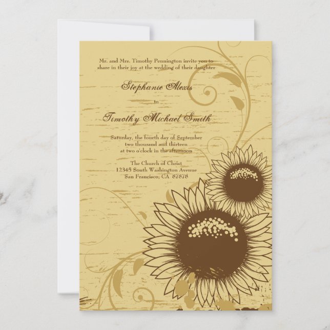 Invitación a una boda de girasol agitada (Anverso)