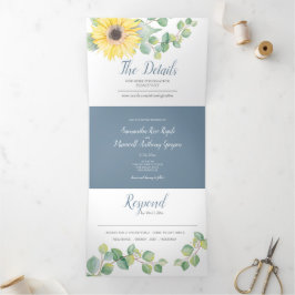 Invitación a una boda de girasol y eucalipto