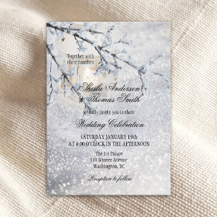 Invitación a una boda de invierno con una nieve es