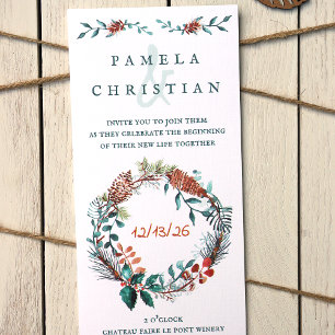 Invitación a una boda de invierno de cobre y verde