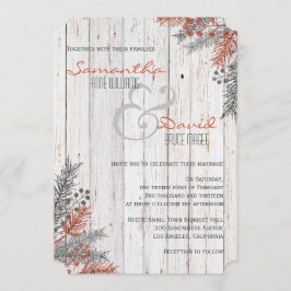 Invitación a una boda de madera encalada en invier