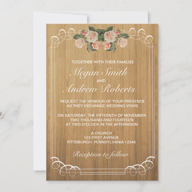 Invitación a una boda de madera rústica (Anverso)