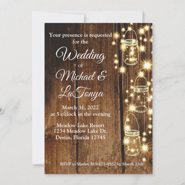 Invitación a una boda de madera rústica (Anverso)