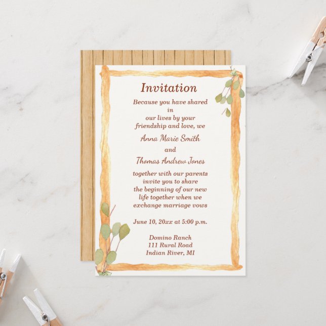 Invitación a una boda de madera rústica (Anverso/Reverso In Situ)