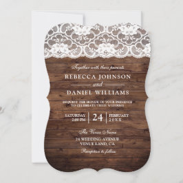 Invitación a una boda de madera rústica de encaje 