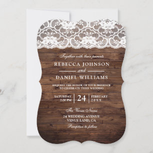 Invitación a una boda de madera rústica de encaje