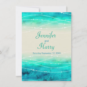 Invitación a una boda de mares brillantes pintada 