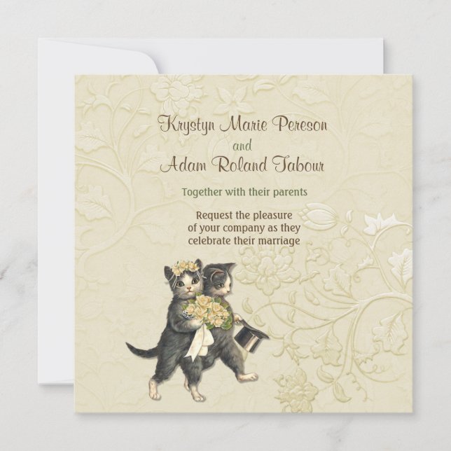 Invitación a una boda de marfil para gatos posh (Anverso)