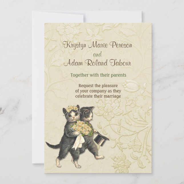 Invitación a una boda de marfil para gatos posh (Anverso)