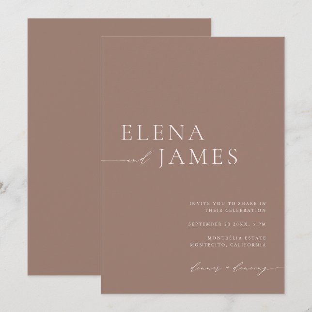 Invitación a una boda de marfil y Mocha neutral mo (Anverso / Reverso)