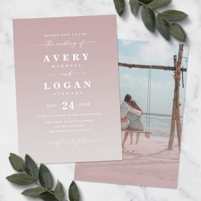 Invitación a una boda de marfil y Ombre Mauve con  (Subido por el creador)