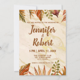 Invitación a una boda de mármol tropical de oro ru