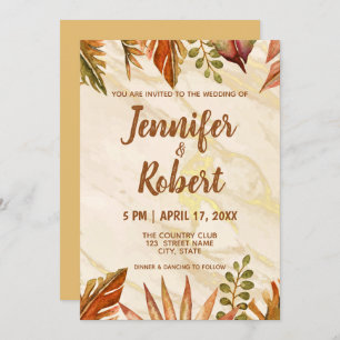 Invitación a una boda de mármol tropical de oro ru