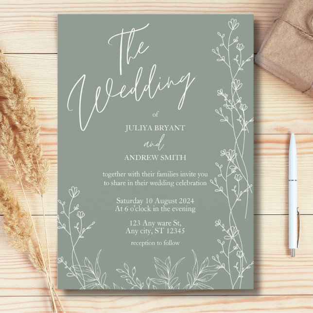 Invitación a una boda de moda verde saga simple (Subido por el creador)