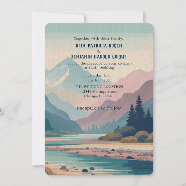 Invitación a una boda de montaña pintada al aire l (Anverso)