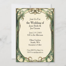 Invitación a una boda de oro verde de Art Nouveau