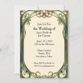 Invitación a una boda de oro verde de Art Nouveau