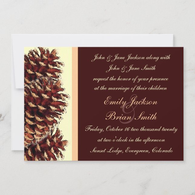 Invitación a una boda de pino con durazno de duraz (Anverso)