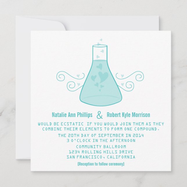 Invitación a una boda de química dulce Aqua (Anverso)