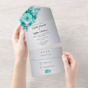 Invitación a una boda de Silver Aqua Rosa