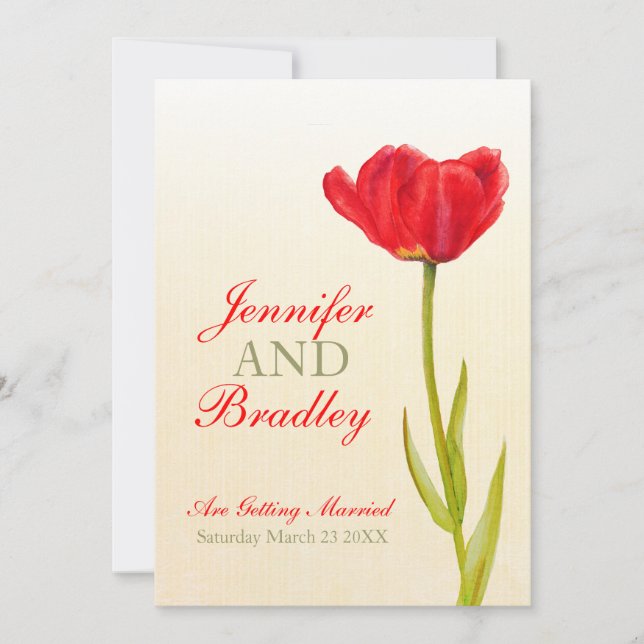 Invitación a una boda de tulipán rojo (Anverso)