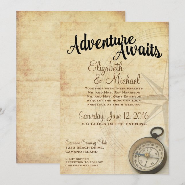 Invitación a una boda de viaje de aventura (Anverso / Reverso)