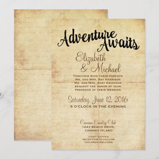 Invitación a una boda de viaje de aventura rústica (Anverso / Reverso)