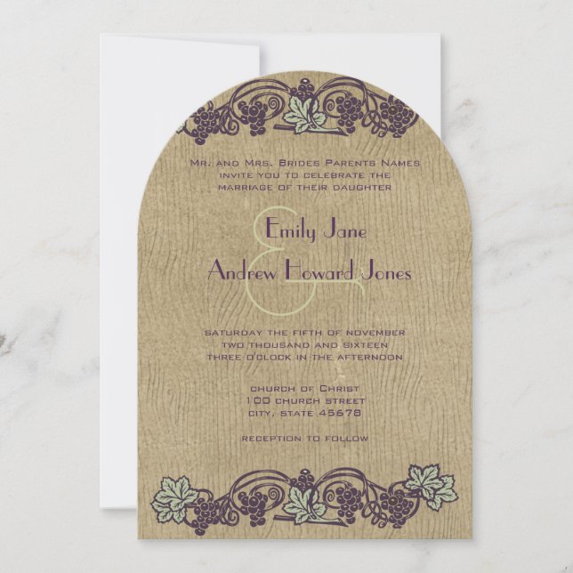 Invitación a una boda de viñedos Art Nouveau (Anverso)