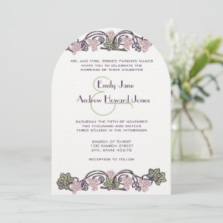Invitación a una boda de viñedos rosados Art Nouve