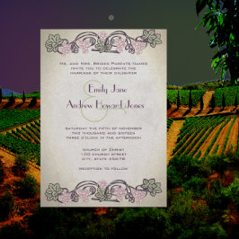 Invitación a una boda de viñedos rosados Art Nouve