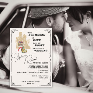 Invitación a una boda divertida de Schmooze y Booz
