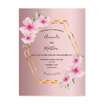 Invitación a una boda dorada con flores y color ro