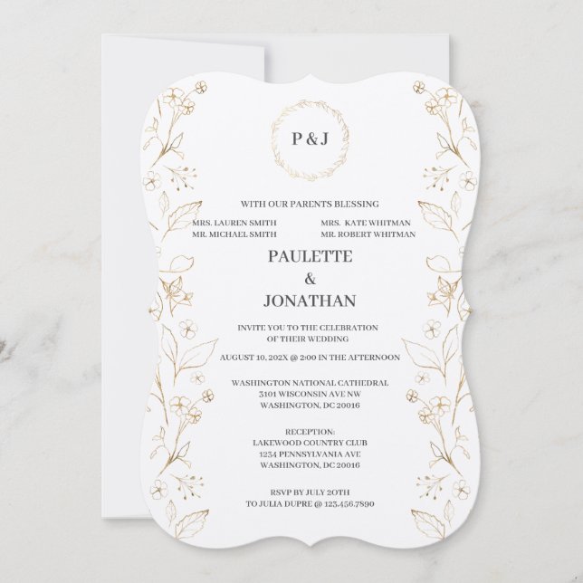 Invitación a una boda elegante con motivo de la li (Anverso)