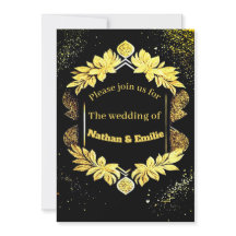 Invitación a una boda elegante, dorada y negra