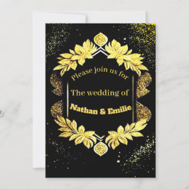 Invitación a una boda elegante, dorada y negra