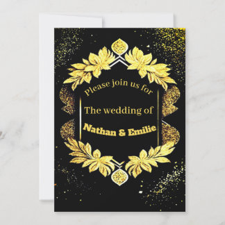 Invitación a una boda elegante, dorada y negra