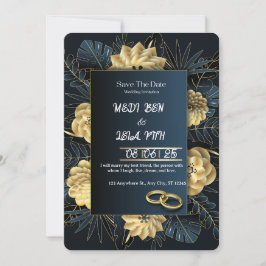 Invitación a una boda elegante en blanco y oro